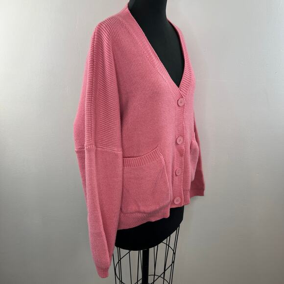 NWT SHEKOU Pink Fiercely Feminine  V-Neckline Long Sleeve Button Down Cardigan S - Picture 4 of 10